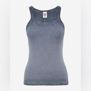 RE/DONE BY HANES Ribbed cotton-jersey tank Blue Tie Dye